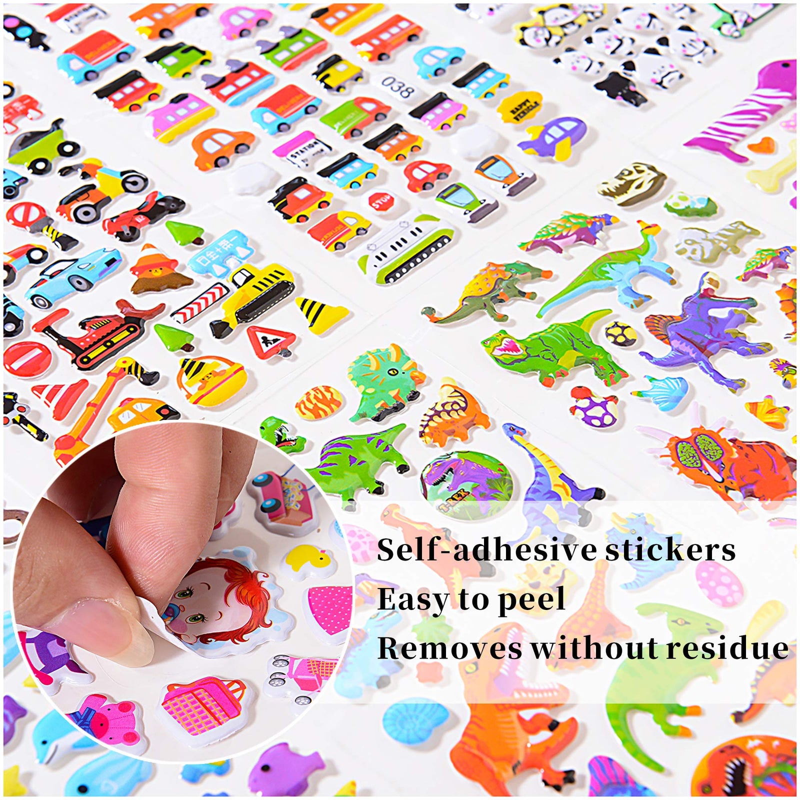 Stickers for Kids, 3D Puffy Stickers, 64 Different Sheets, 3200+ Stickers, Including Animals, Cars, Airplane, Food, Letters, Flowers, Pets, Cakes and Tons More