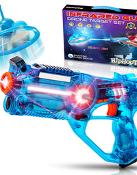 HIPHOPTOY Kids Laser Tag Gun Game with Flying Toy Drone Target, Infrared Lazer Shooting Game for Children with Fun LED Effects, Sounds, and 4 Gun Modes, Best Gift for Boys Ages 5 6 7 8 9 10 (Set of 1)
