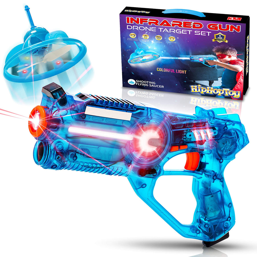 HIPHOPTOY Kids Laser Tag Gun Game with Flying Toy Drone Target, Infrared Lazer Shooting Game for Children with Fun LED Effects, Sounds, and 4 Gun Modes, Best Gift for Boys Ages 5 6 7 8 9 10 (Set of 1)