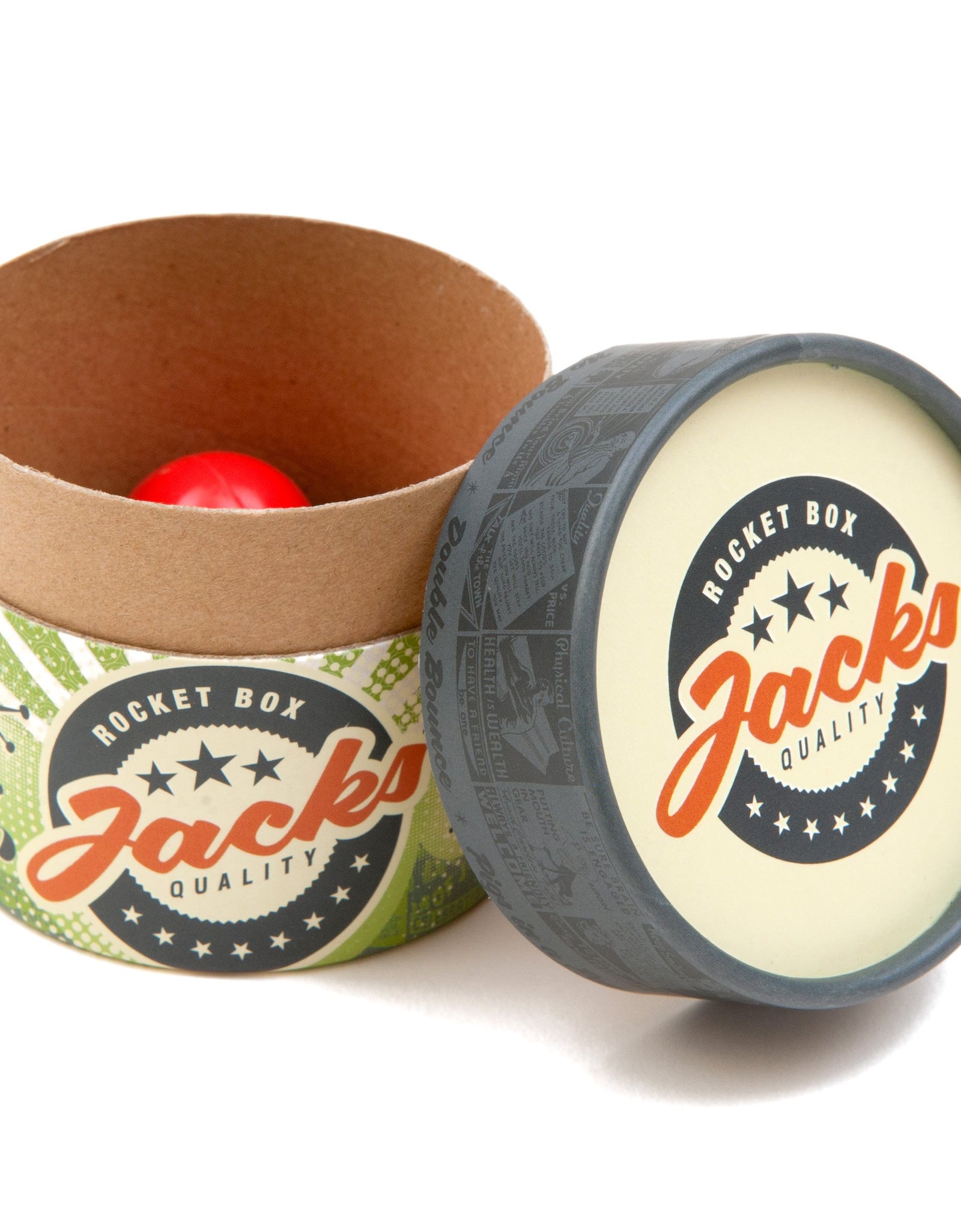 Rocket Box Jacks Game: Retro, New Vintage, Classic Game of Jacks, Gold and Silver Toned Jacks, Two Red Bouncy Balls and Set of Instructions, Fun for Kids and Adults of All Ages.