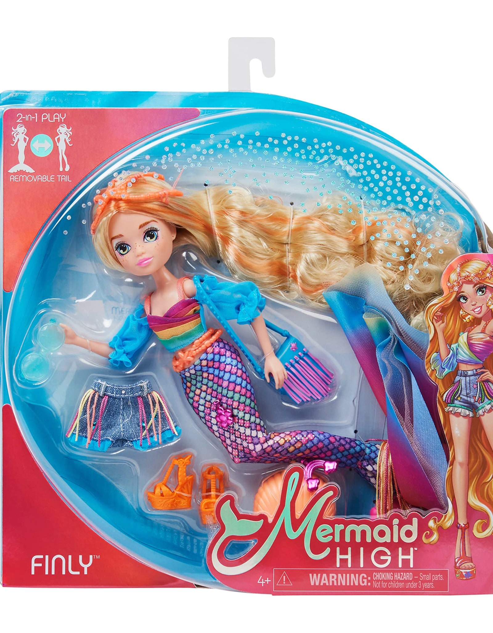Mermaid High, Finly Deluxe Mermaid Doll & Accessories with Removable Tail, Doll Clothes and Fashion Accessories, Kids Toys for Girls Ages 4 and up