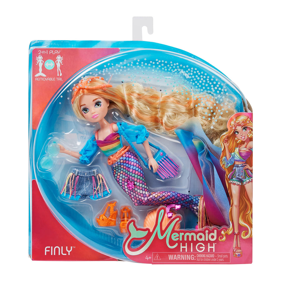 Mermaid High, Finly Deluxe Mermaid Doll & Accessories with Removable Tail, Doll Clothes and Fashion Accessories, Kids Toys for Girls Ages 4 and up