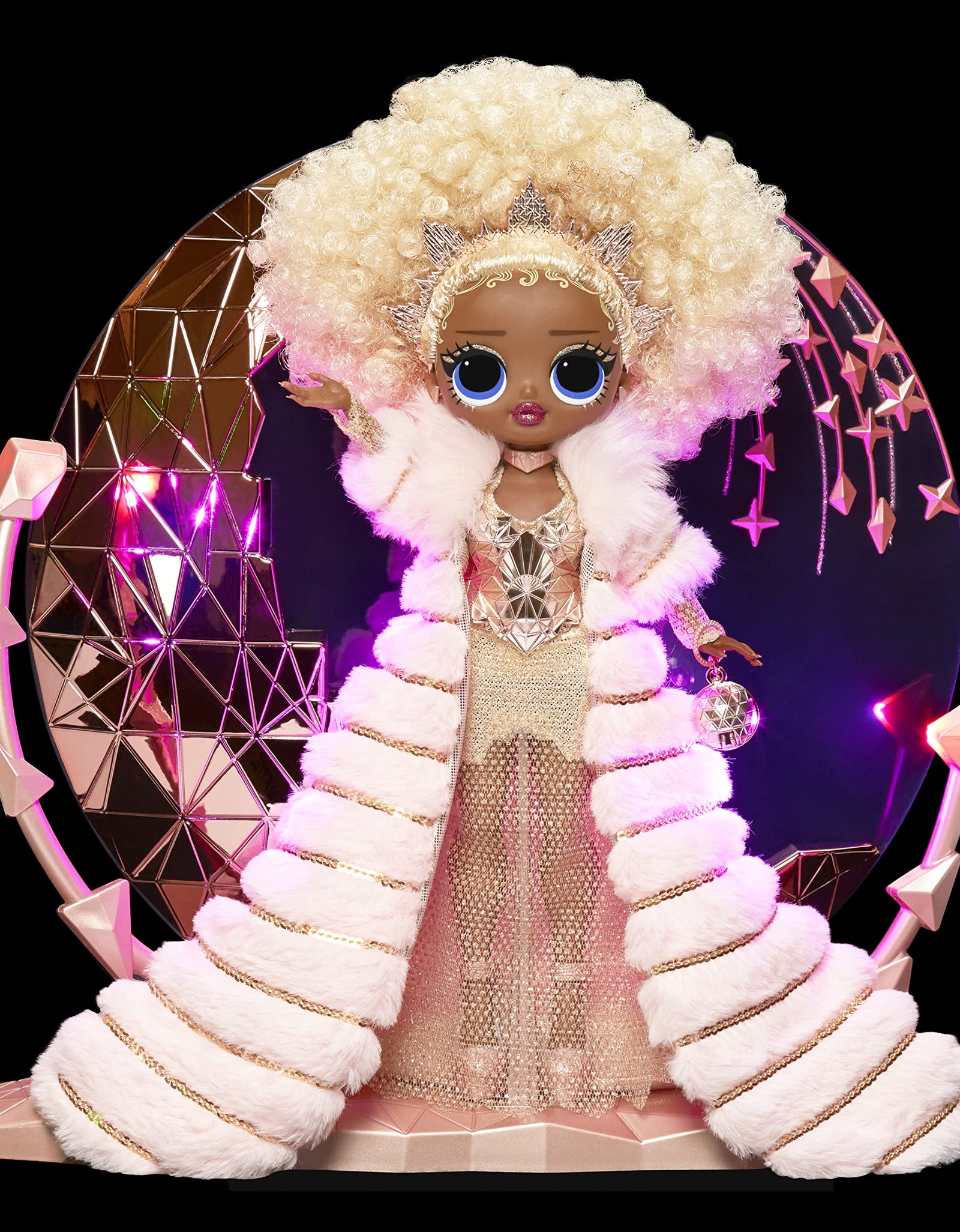 LOL Surprise Holiday OMG 2021 Collector NYE Queen Fashion Doll with Gold Fashions, Accessories, New Year's Celebration Outfit, Light Up Stand– Gift for Kids & Collectors, Toys for Girls Ages 4 5 6 7+
