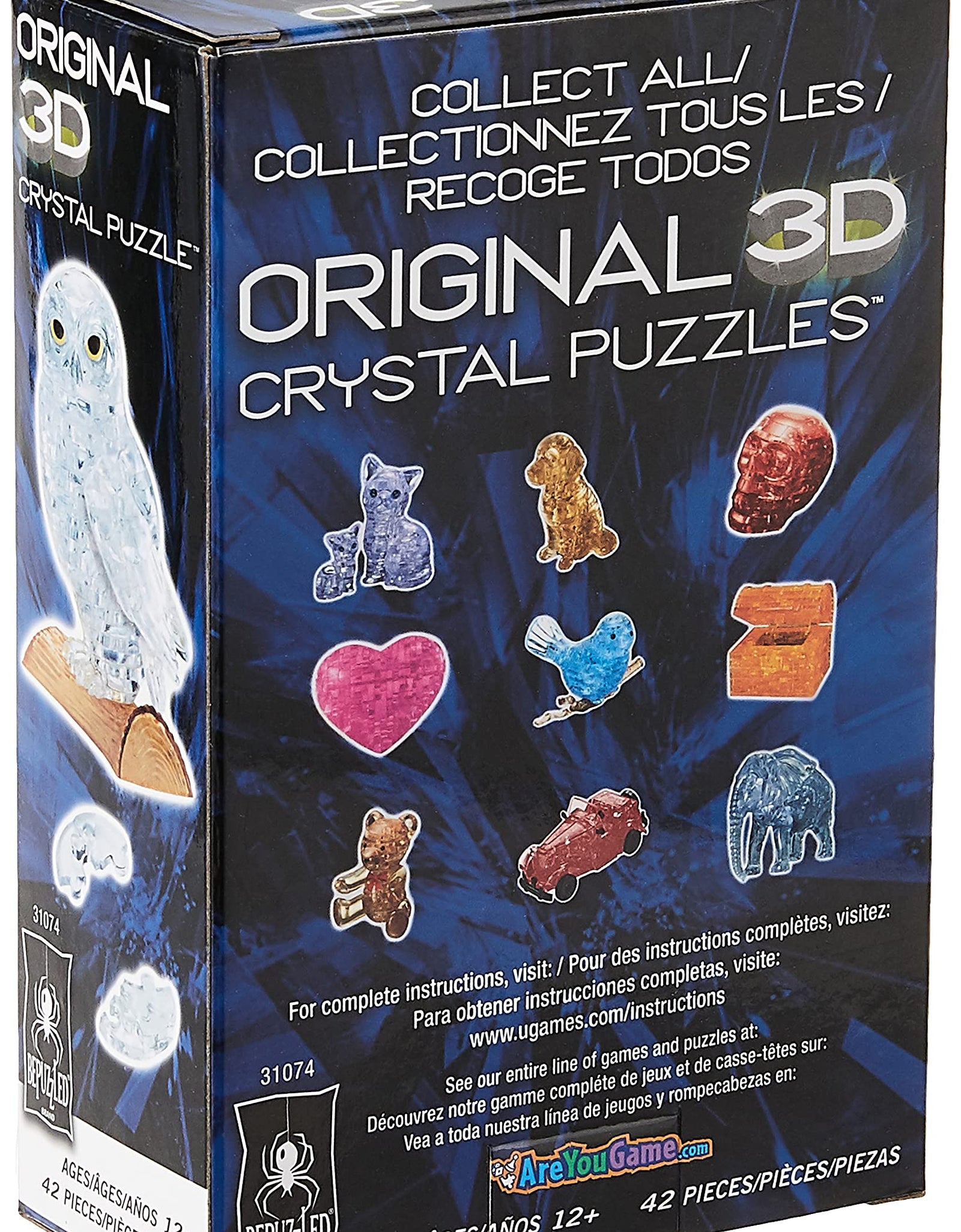 BePuzzled Original 3D Crystal Jigsaw Puzzle - Owl Animal Bird Assembly Brain Teaser, Fun Model Toy Gift Decoration for Adults & Kids Age 12 and Up, Clear, 42 Pieces (Level 1)