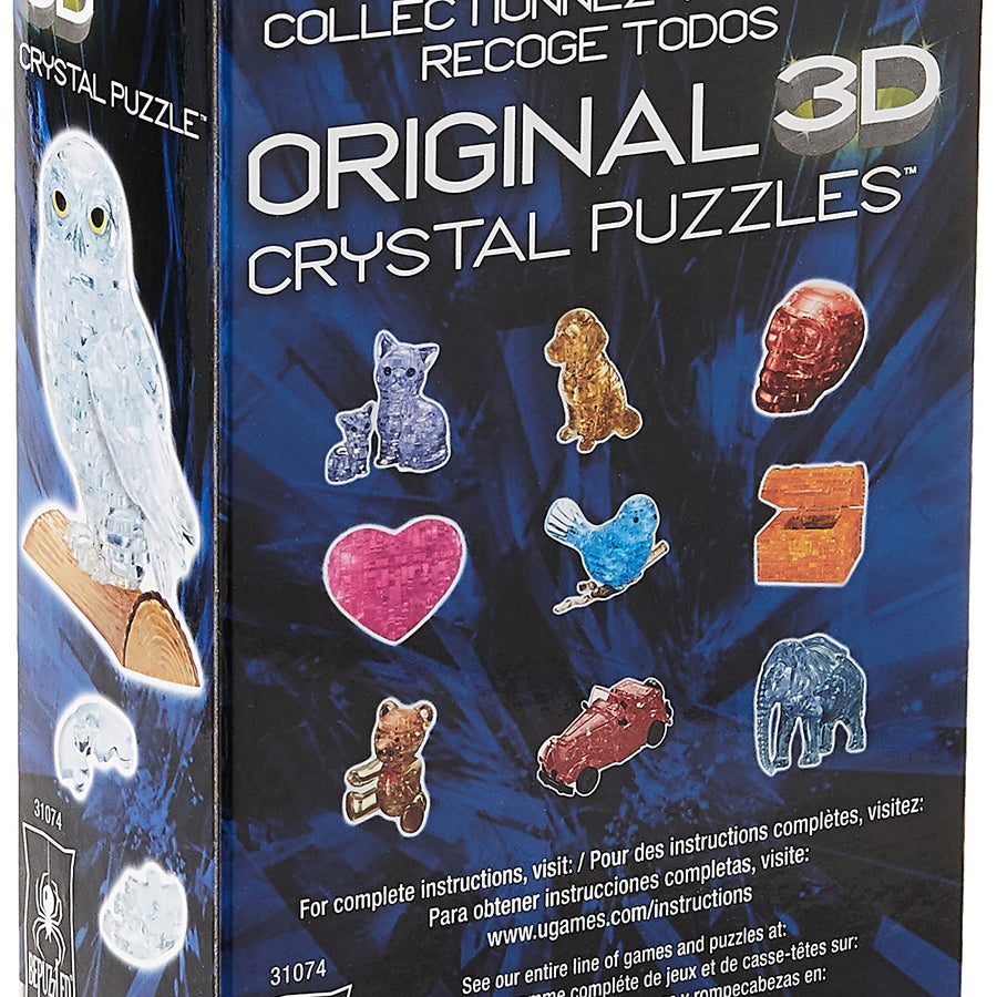 BePuzzled Original 3D Crystal Jigsaw Puzzle - Owl Animal Bird Assembly Brain Teaser, Fun Model Toy Gift Decoration for Adults & Kids Age 12 and Up, Clear, 42 Pieces (Level 1)