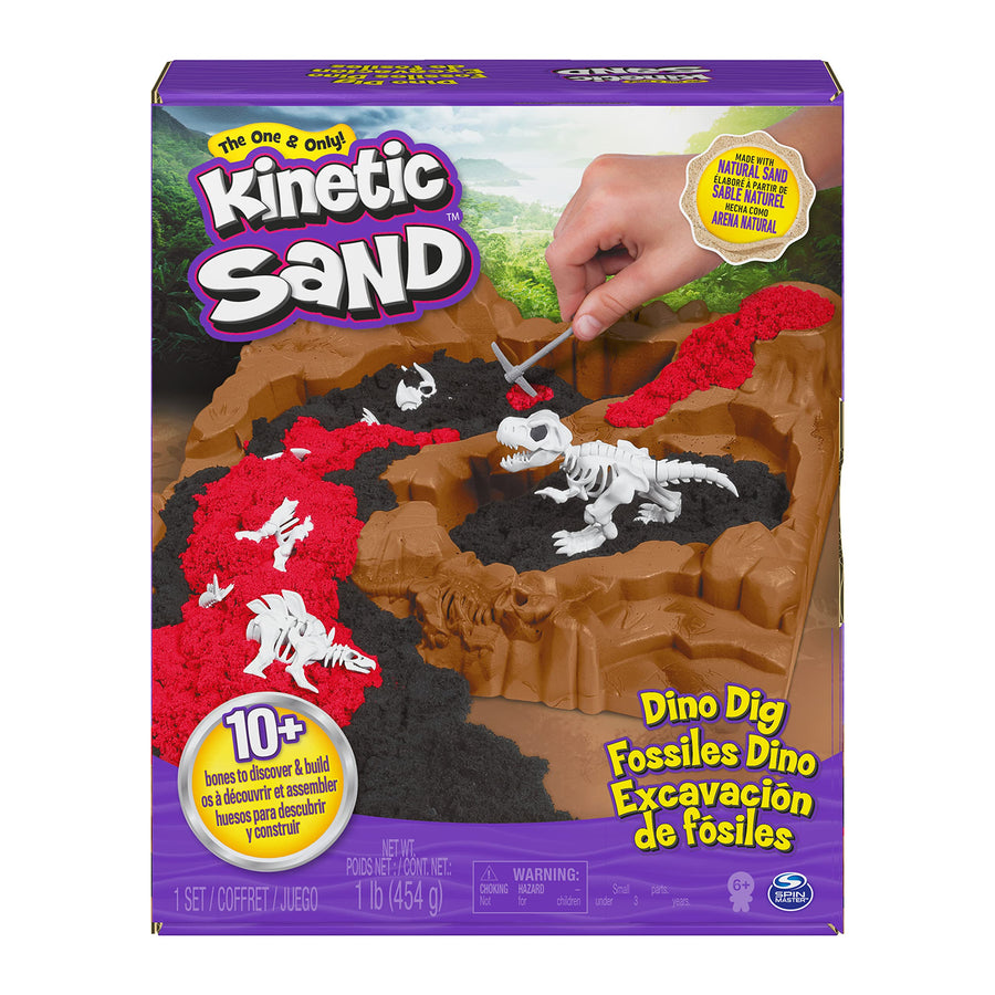 Kinetic Sand, Dino Dig Playset with 10 Hidden Dinosaur Bones to Discover, for Kids Aged 6 and up