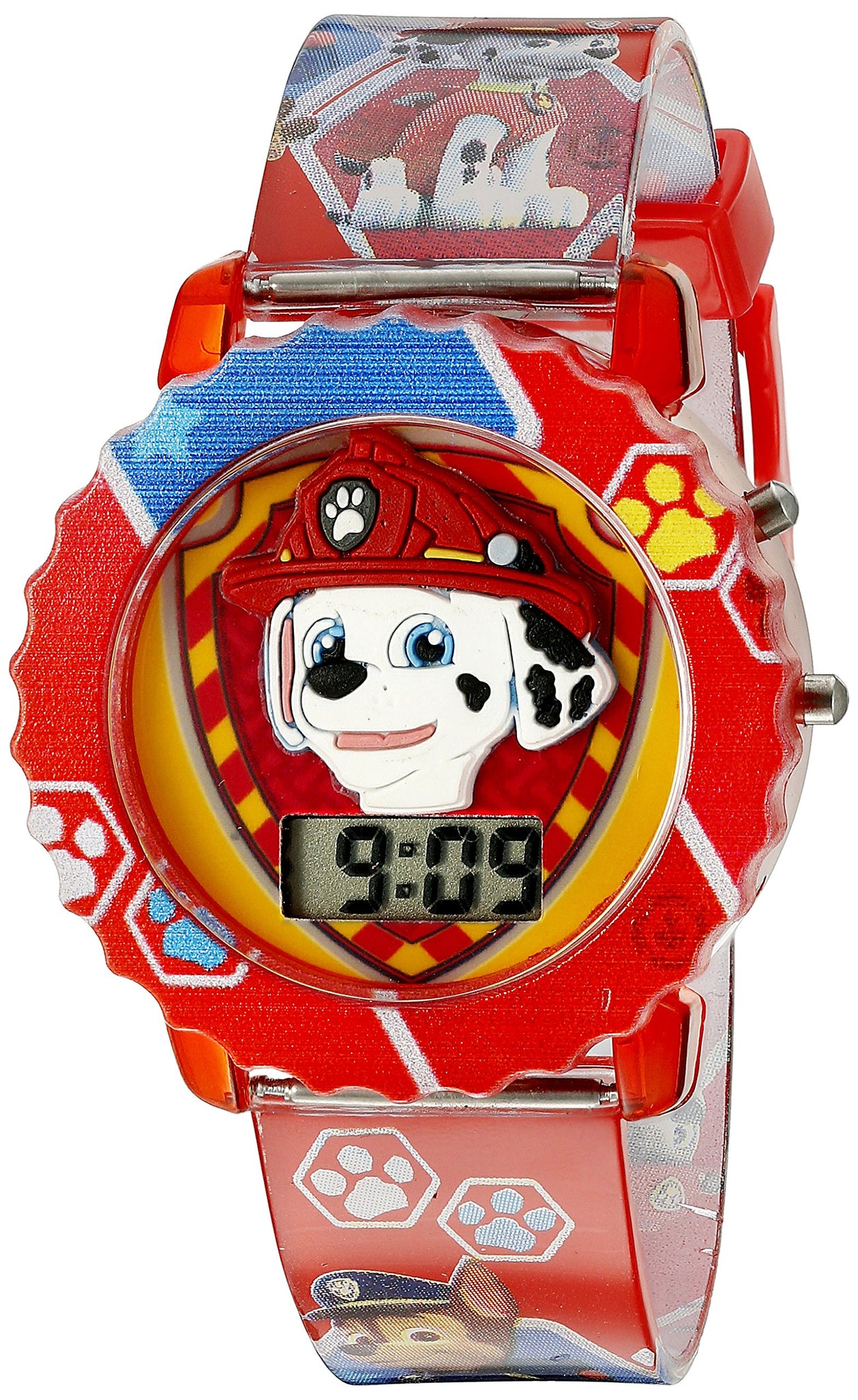 Paw Patrol Kids' Digital Watch with Red Case, Comfortable Red Strap, Easy to Buckle - Official 3D Paw Patrol Character on the Dial, Safe for Children - Model: PAW4016