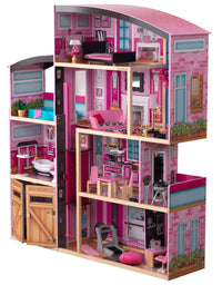 KidKraft Shimmer Mansion Wooden Dollhouse for 12-Inch Dolls with Lights & Sounds and 30-Piece Accessories, Gift for Ages 3+ , Pink
