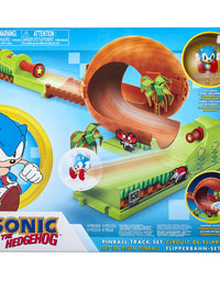 Sonic The Hedgehog Pinball Green Hill Zone Pinball Track Play Set, 9 Piece, with Looping Action & Automatic Bumper Exclusive Sonic Sphere Included, for Ages 3+
