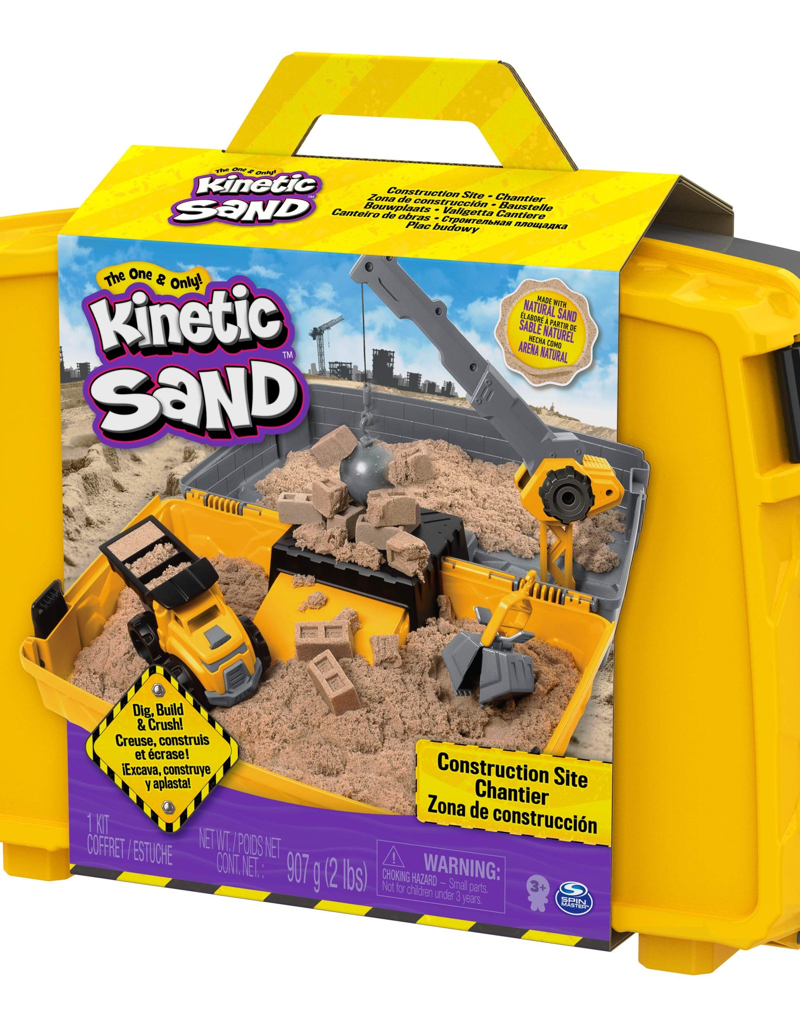 Kinetic Sand, Construction Site Folding Sandbox Playset with Vehicle and 2lbs, for Kids Aged 3 and up