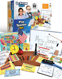 Ben Franklin Toys Play Teacher Role-Play Set Includes Reusable White Board, Bell, Report Cards, for Home or Classroom

