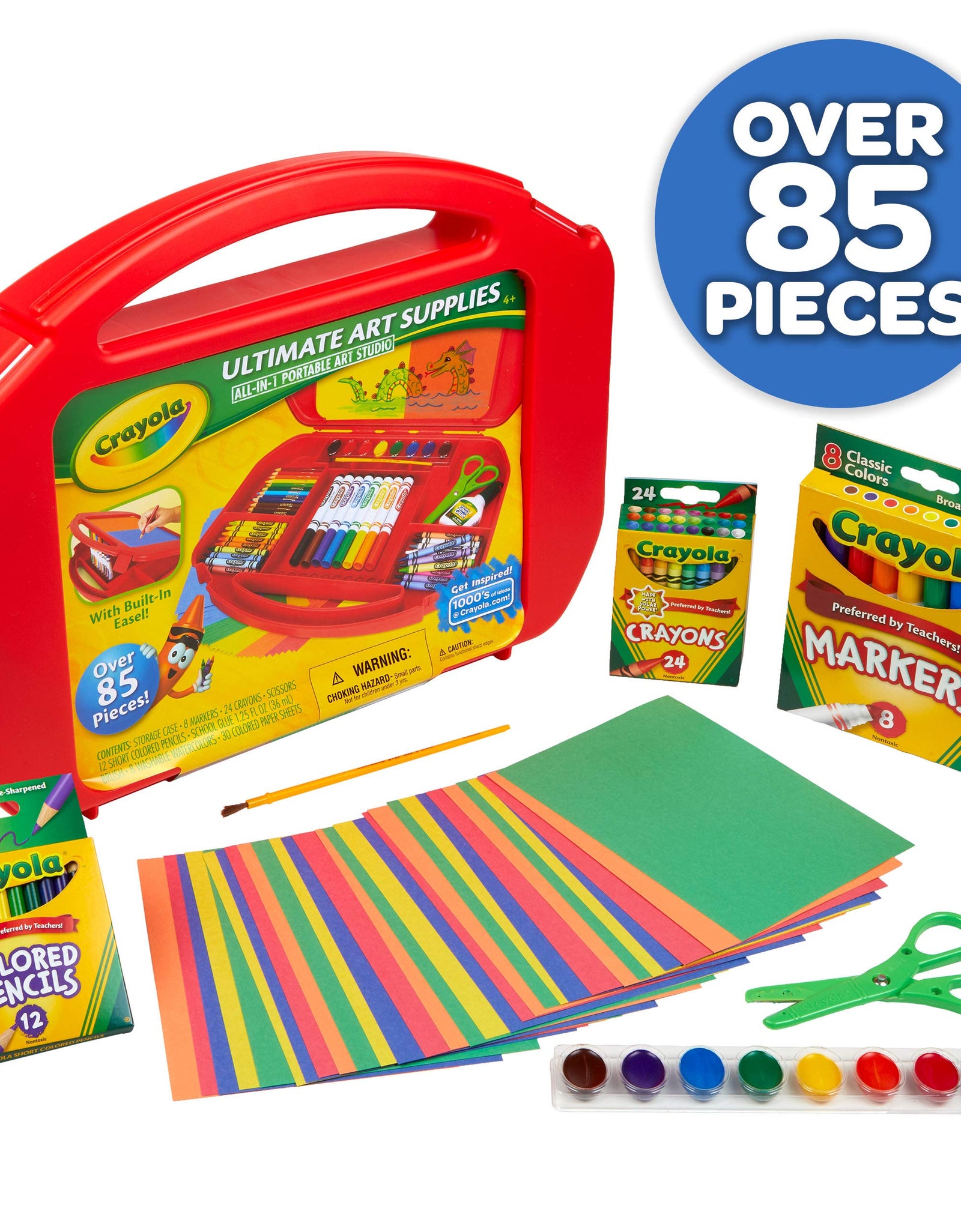 Crayola Ultimate Art Case With Easel, 85 Pieces, Gift For Kids Multicolor, 12 1/4" x 15 3/4" x 2 1/4"