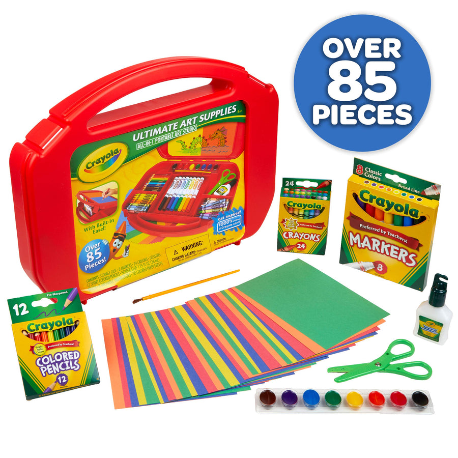 Crayola Ultimate Art Case With Easel, 85 Pieces, Gift For Kids Multicolor, 12 1/4" x 15 3/4" x 2 1/4"
