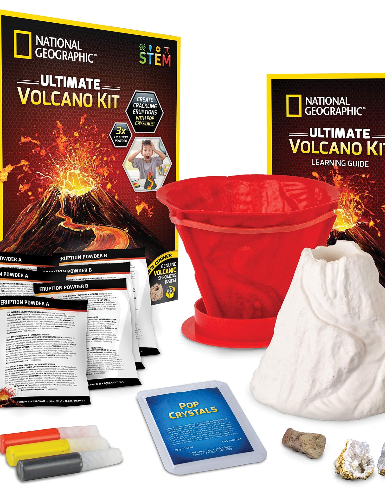 NATIONAL GEOGRAPHIC Ultimate Volcano Kit – Erupting Volcano Science Kit for Kids, 3X More Eruptions, Pop Crystals Create Exciting Sounds, STEM Science & Educational Toys Make Great Kids Activities