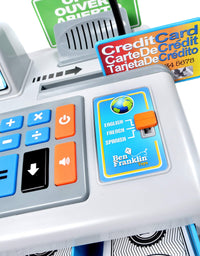 Ben Franklin Toys Talking Toy Cash Register - STEM Learning 69 Piece Pretend Store with 3 Languages, Paging Microphone, Credit Card, Bank Card, Play Money and Banking for Kids, Silver
