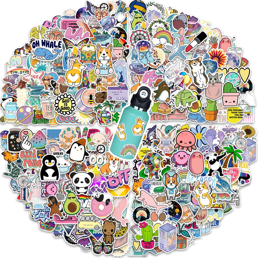 200 PCS Stickers for Water Bottles, Cute Vinyl Waterproof Aesthetic Stickers, Cool Stickers for Hydroflask Car Skateboard Laptop Hard Hat Suitcase, Perfect Gifts for Kids, Teens, Adults
