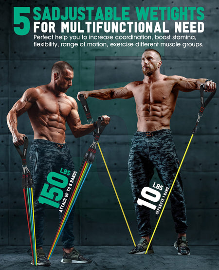 Resistance Bands Set - 150lbs/200lbs/250lbs Exercise Resistance Bands with Handles, 5 Tube Fitness Bands with Door Anchor, Elastic Bands for Exercise, Physical Therapy, Home Workouts