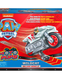 Paw Patrol, Moto Pups Wildcat’s Deluxe Pull Back Motorcycle Vehicle with Wheelie Feature and Toy Figure
