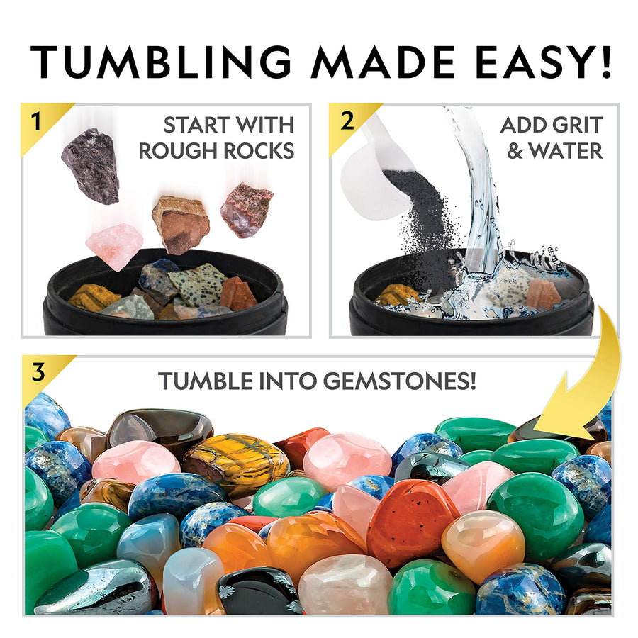 NATIONAL GEOGRAPHIC Hobby Rock Tumbler Kit - Complete Rock Tumbler Kit with Durable Tumbler, Rocks, Grit, and Patented GemFoam Finishing Foam Polish, Educational Stem Science Kit