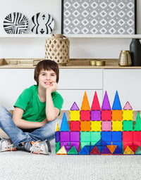 PicassoTiles 60 Piece Set 60pcs Magnet Building Tiles Clear Magnetic 3D Building Blocks Construction Playboards - Creativity beyond Imagination, Inspirational, Recreational, Educational, Conventional
