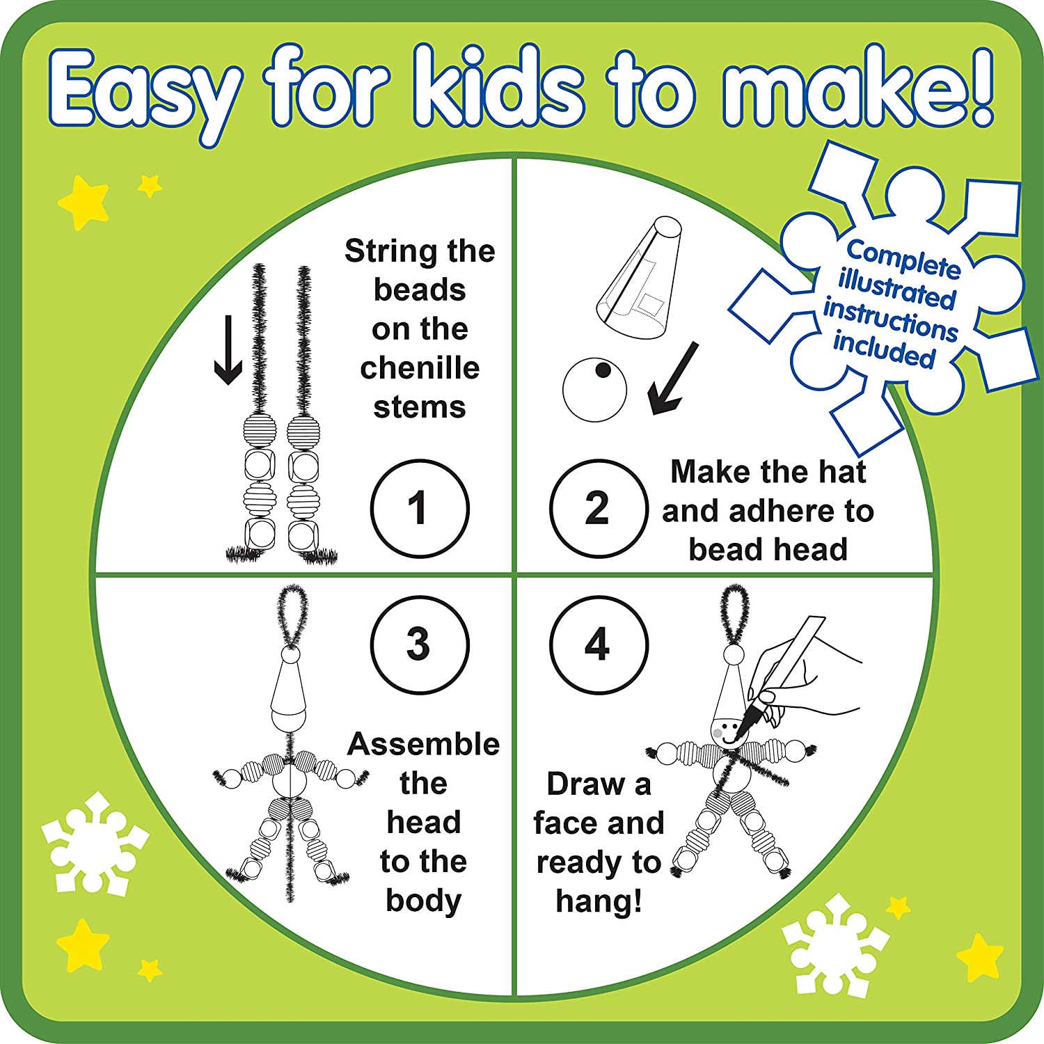 READY 2 LEARN Christmas Crafts - Create Your Own Bead Elves - Set of 4 - DIY Ornaments for Kids - Christmas Tree Decoration - All Materials Included