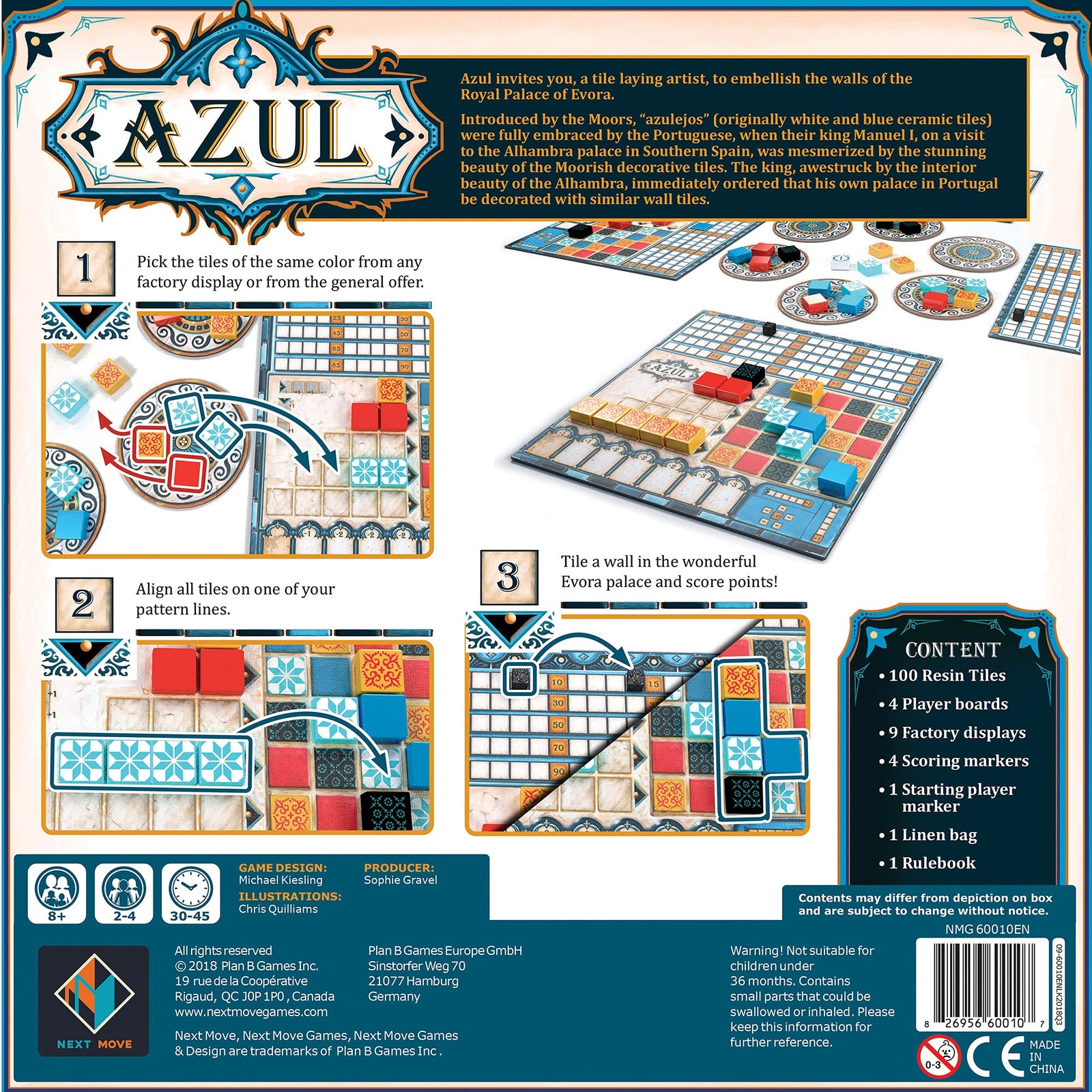 Azul Board Game | Strategy Board Game | Mosaic Tile Placement Game | Family Board Game for Adults and Kids | Ages 8 and up | 2 to 4 Players | Average Playtime 30 - 45 Minutes | Made by Next Move Games