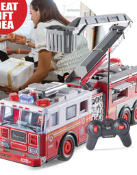 Prextex RC Fire Truck Toy for Kids with Remote Control, Lights, and Siren Sounds Large 14-Inch Fire Truck Best Gifts Toys for Boys

