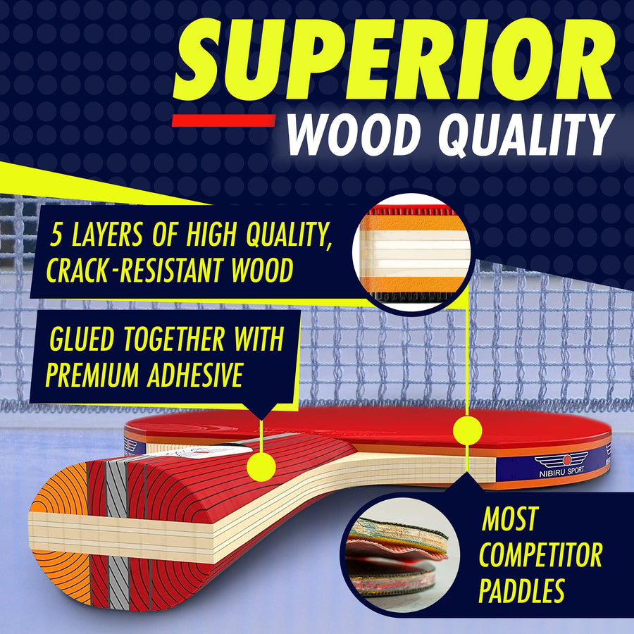 Nibiru Sport Ping Pong Paddles Set of 4 - Table Tennis Paddles, 8 Balls, Storage Case - Table Tennis Rackets & Game Accessories