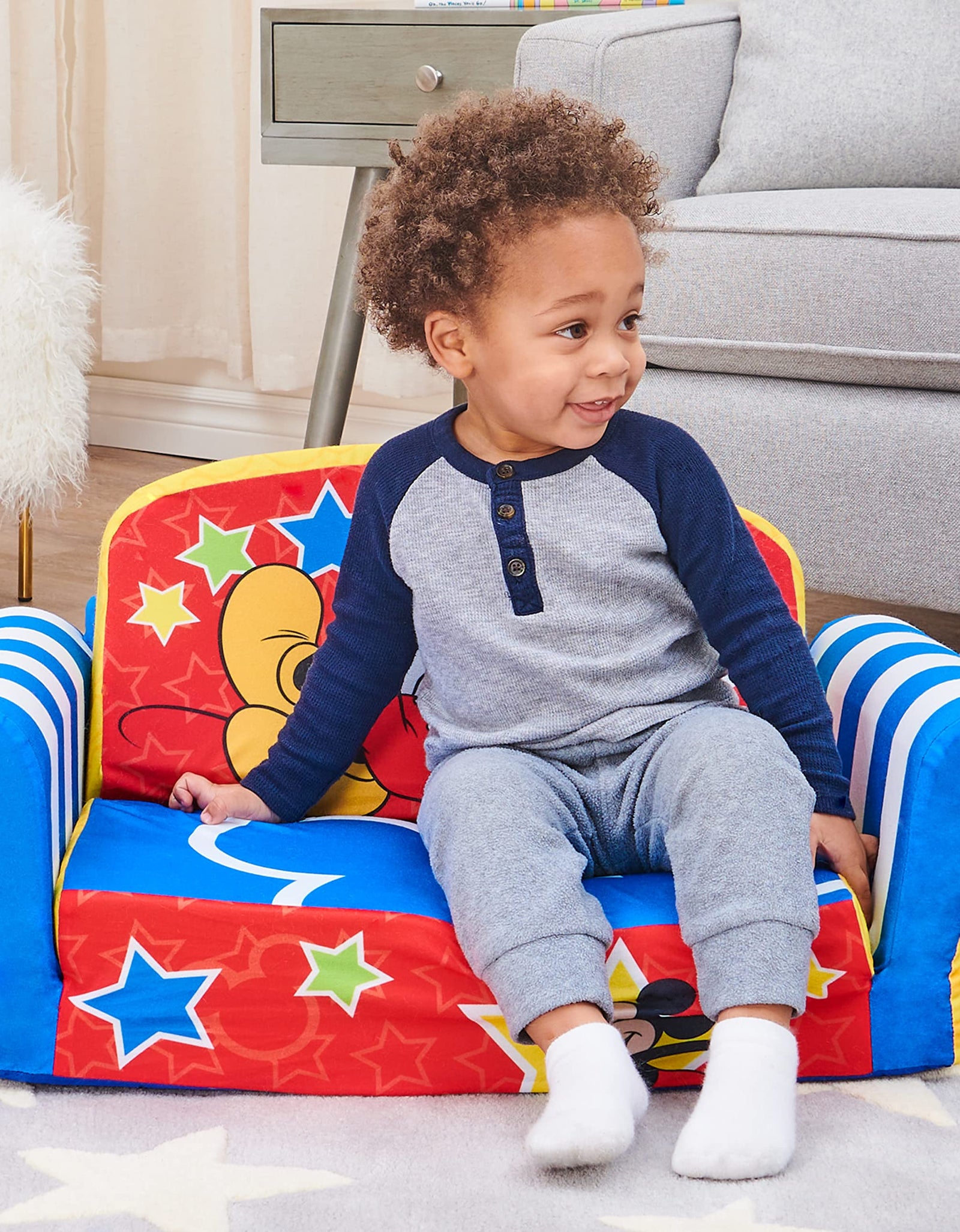 Marshmallow Furniture, Children's 2-in-1 Flip Open Foam Compressed Sofa, Disney’s Mickey Mouse