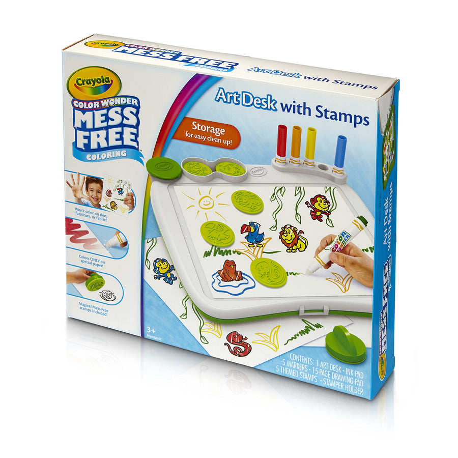 Crayola Color Wonder Mess Free Art Desk with Stamps, 20+ Pieces, Kids Toys
