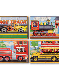 Melissa & Doug Vehicles 4-in-1 Wooden Jigsaw Puzzles in a Storage Box (48 pcs)
