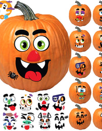 JOYIN Make 40 Faces Pumpkin Decorating Stickers with 18 Sticker Sheets in 12 Different Designs and Sizes Halloween Party Supplies Trick or Treat Party Favors
