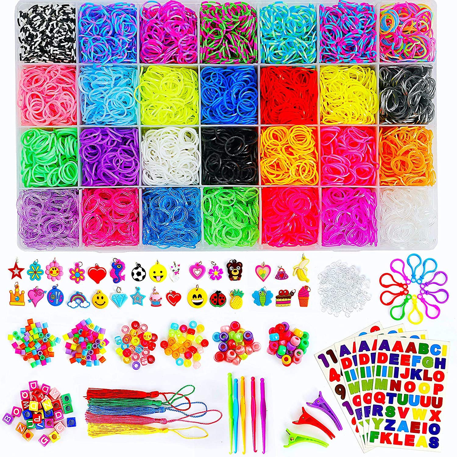 12000+ Loom Rubber Bands Bracelet Kit, Big Giftable Case with Premium Quality Accessories, 28 Unique Bright Colour Bands, Refill Kit for Girls & Boys by Momo's Den