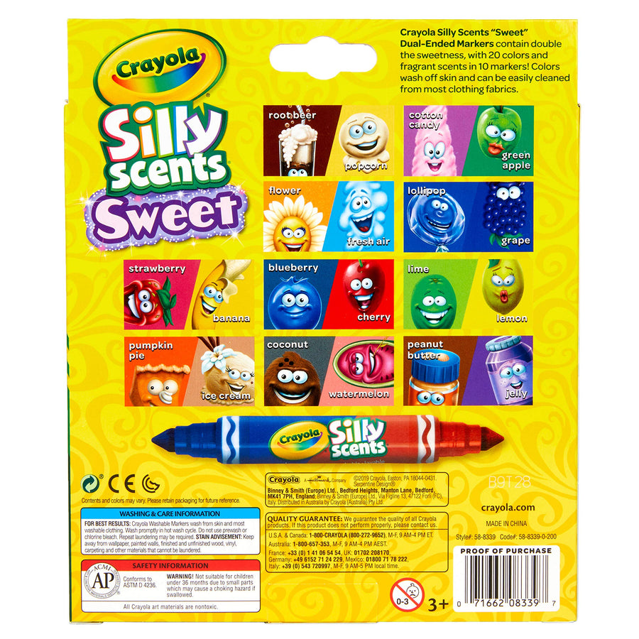 Crayola Silly Scents Dual Ended Markers, Sweet Scented Markers, 10 Count, Gift for Kids, Age 3, 4, 5, 6, Multi