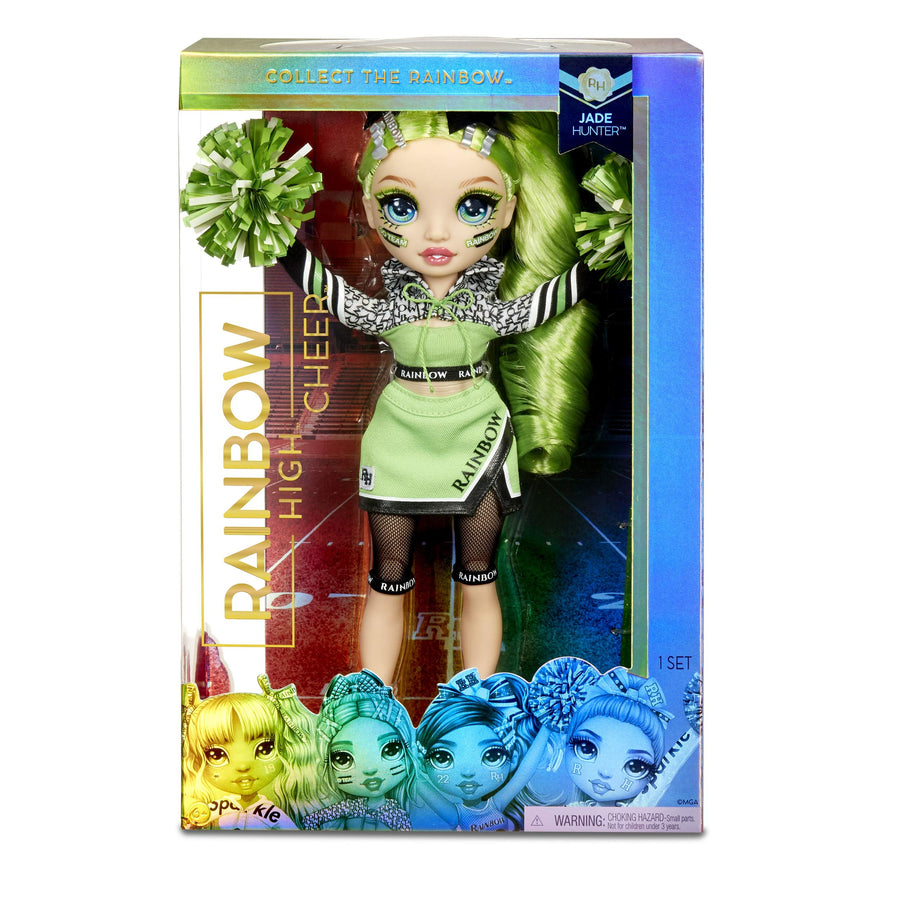 Rainbow High Cheer Jade Hunter – Green Cheerleader Fashion Doll with 2 Pom Poms and Doll Accessories, Great Gift for Kids 6-12 Years Old