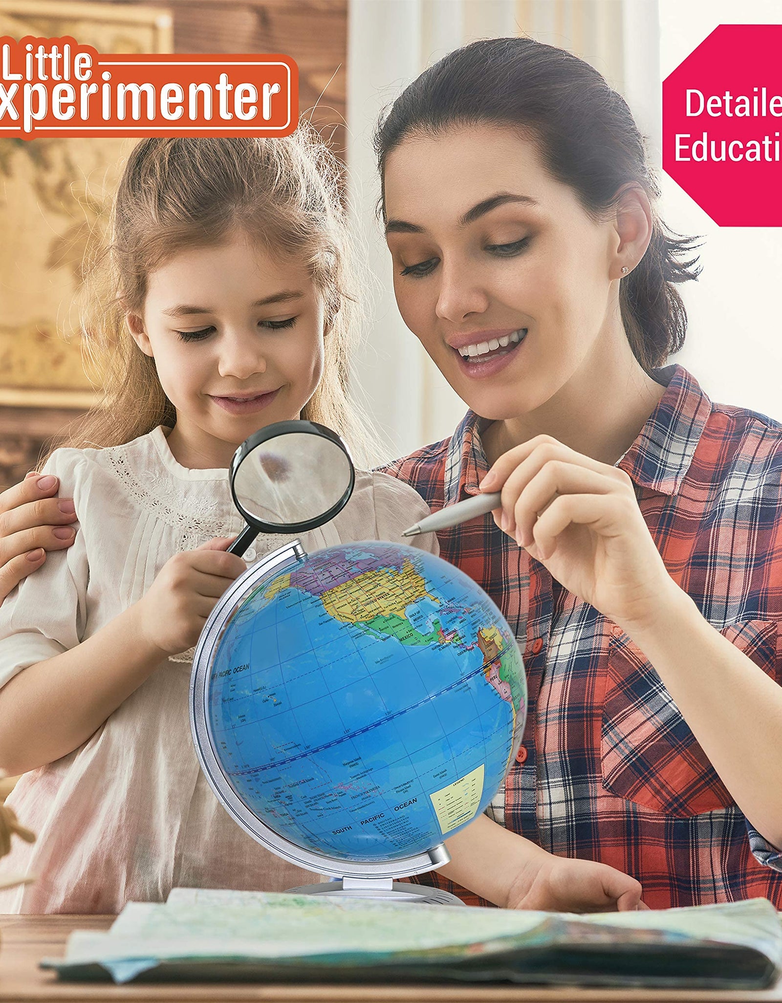 Illuminated Globe of The World with Stand | World Globe for Kids Learning with Build in LED Night Light | Light Up Earth Globe for Children | 8” Globe for Home, Desk, Classroom