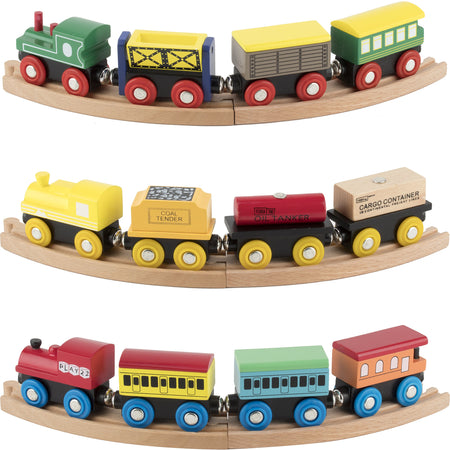 Play22 Wooden Train Set 12 PCS - Train Toys Magnetic Set Includes 3 Engines - Toy Train Sets For Kids Toddler Boys And Girls - Compatible With Thomas Train Set Tracks And Major Brands - Original