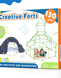 Kids-Fort-Building-Kit-130 Pieces-Creative Fort Toy for 5,6,7 Years Old Boy & Girls- Learning Toys DIY Building Castles Tunnels Play Tent Rocket Tower Indoor & Outdoor
