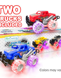 Light Up Monster Truck Set for Boys and Girls by ArtCreativity - Set Includes 2, 6 Inch Monster Trucks with Beautiful Flashing LED Tires - Push n Go Toy Cars Fun Gift for Kids - for Ages 3+
