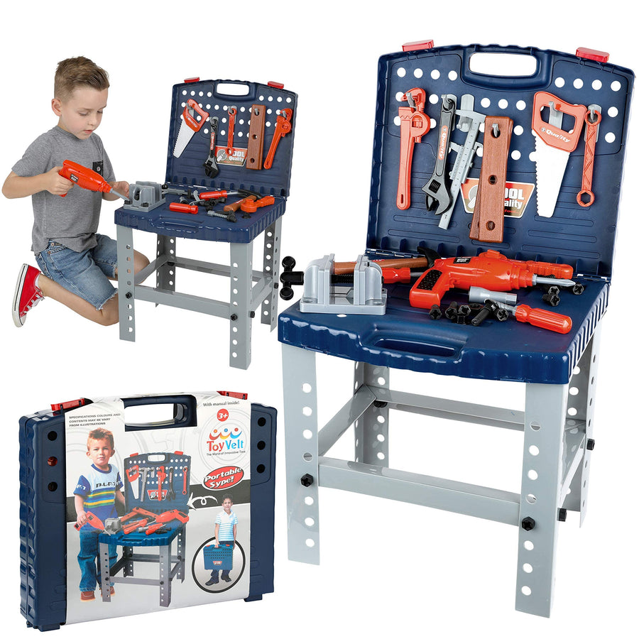 ToyVelt Kids Tool Set Toddler Workbench W Realistic Tools & Electric Drill For Construction Workshop Tool Bench, Stem Educational Pretend Play, Best Gift Toys For Boys & Girls Age 3, 4, 5, 6 and Up