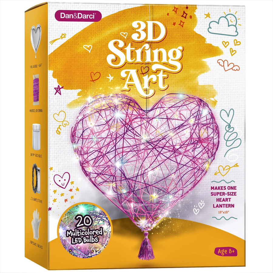 3D String Art Kit for Kids - Makes a Light-Up Heart Lantern - 20 Multi-Colored LED Bulbs - Kids Gifts - Crafts for Girls and Boys Ages 8-12 - DIY Arts & Craft Kits for 8, 9, 10, 11, 12 Year Old Girl