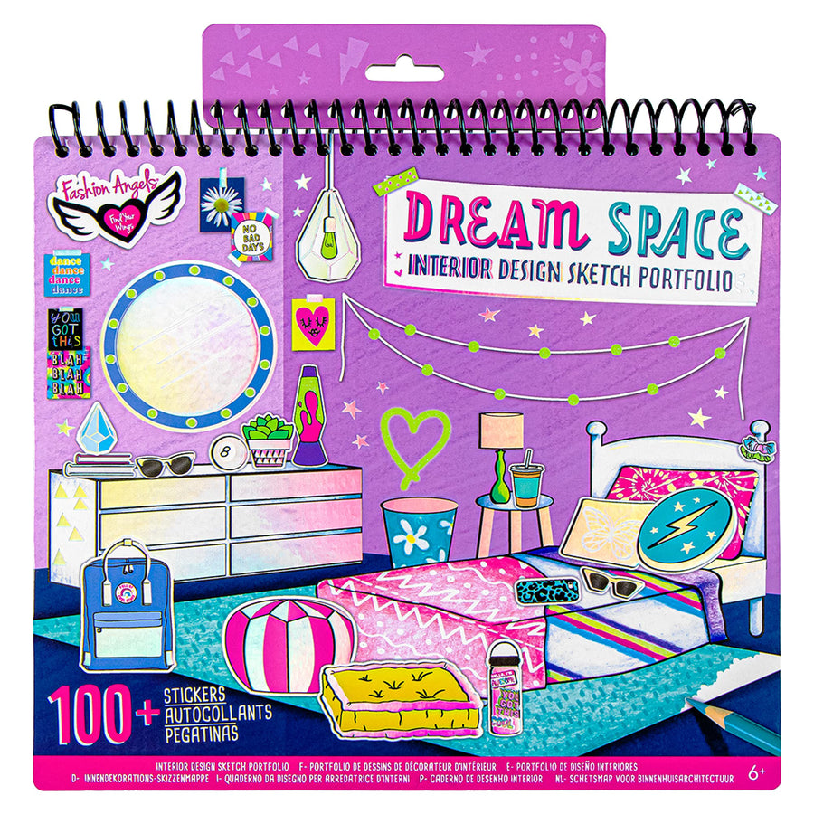 Fashion Angels Interior Design Sketch Portfolio 11510 Sketch Book for Beginners, Sketch Pad with Stencils and Stickers For Kids 6 and Up