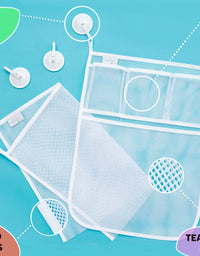 2 x Mesh Bath Toy Organizer + 6 Ultra Strong Hooks – The Perfect Bathtub Toy Holder & Bathroom or Shower Caddy – These Multi-use Net Bags Make Baby Bath Toy Storage Easy – For Kids & Toddlers
