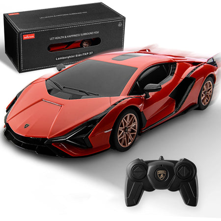 BEZGAR Licensed RC Series, 1:24 Scale Remote Control Car Lambor Sián FKP 37 Electric Sport Racing Hobby Toy Car Model Vehicle for Boys and Girls Teens and Adults Gift (Red)