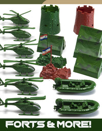 JaxoJoy 200-Piece Army Men Military Set - Cool Mini Action Figure Play Set w/ Soldiers, Vehicles, Aircraft & Boats - Pretend WWII Army Base & Military Toy Figurines for Boys

