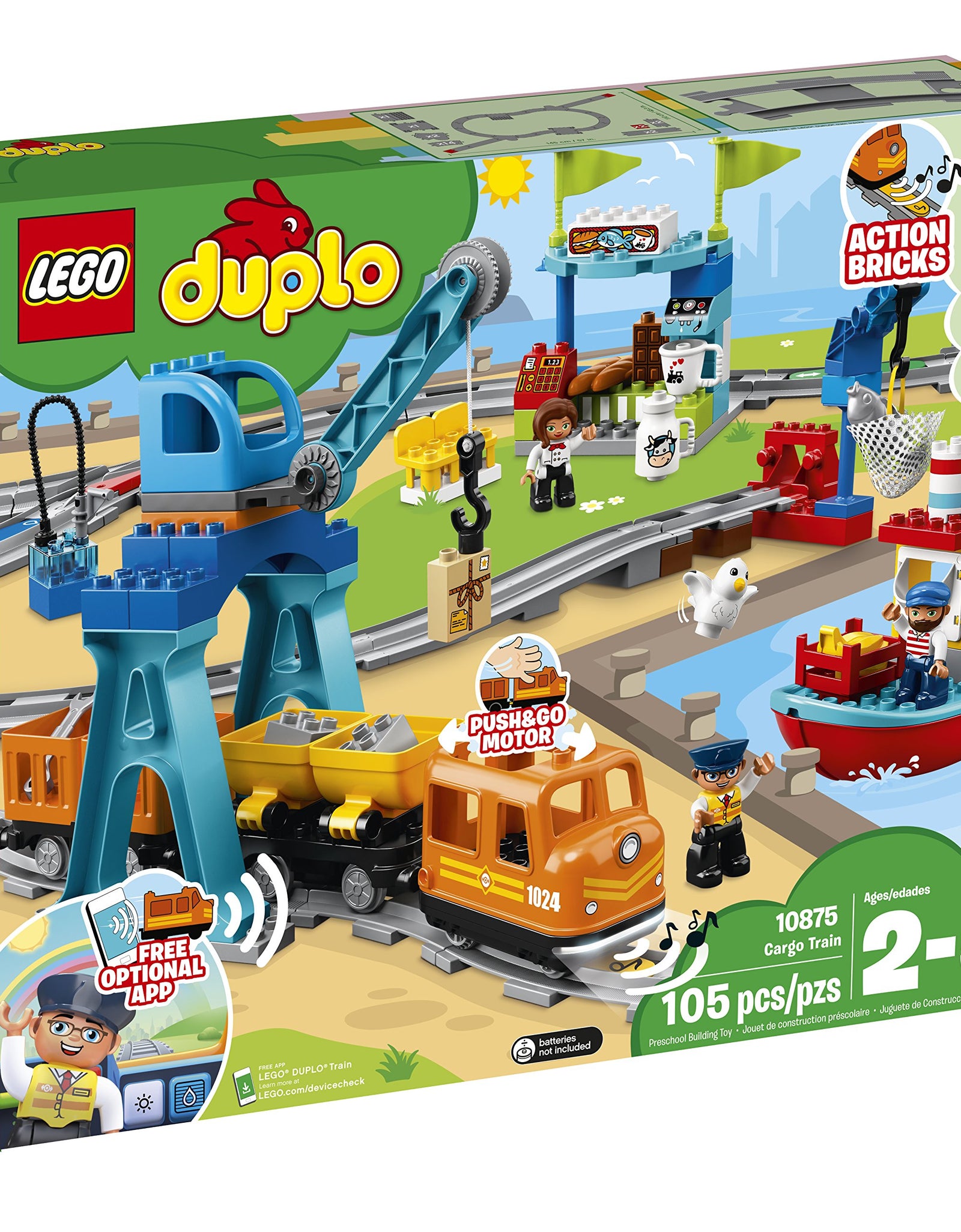 LEGO DUPLO Cargo Train 10875 Exclusive Battery-Operated Building Blocks Set, Best Engineering and STEM Toy for Toddlers (105 Pieces)
