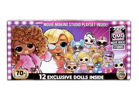 LOL Surprise OMG Movie Magic Studios with 70+ Surprises, 12 Dolls Including 2 Fashion Dolls, 4 Movie Studio Stages, Green Screen, Phone Tripod, Movie Theater/Set Packaging, and Movie Accessories