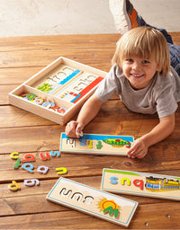 Melissa & Doug See & Spell Wooden Educational Toy With 8 Double-Sided Spelling Boards and 64 Letters
