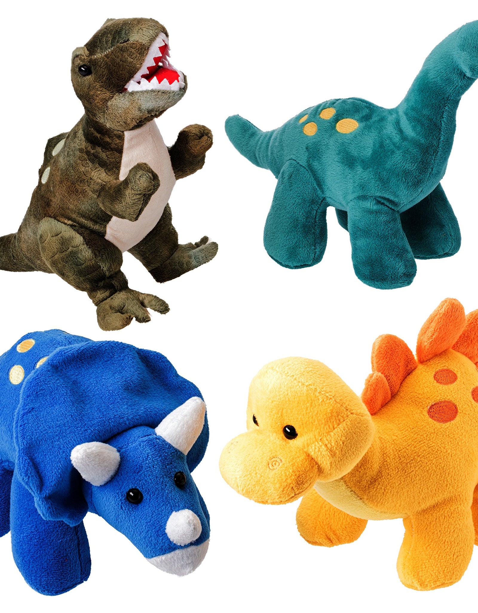 Prextex Plush Dinosaurs 4 Pack 10'' Long Great Gift for Kids Stuffed Animal Assortment Great Set for Kids