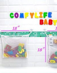 Comfylife 2 x Mesh Bath Toy Organizer + 6 Ultra Strong Hooks + 36 Bath Letters & Numbers – Eco-Safe, Fun, Educational Foam Baby Bath Letters and Perfect Toy Storage Net for Baby Bath Toys & More
